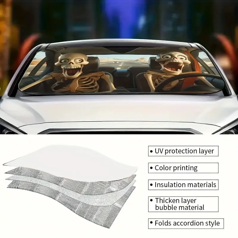 😂Blizkox™ Funny Alien Skeleton Windshield Sunshade💀